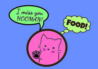 Cute Pink Cat Cartoon with Speech Bubbles