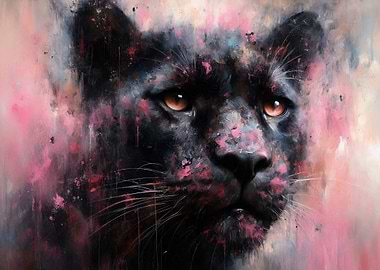 Abstract Panther Portrait with Pink Accents