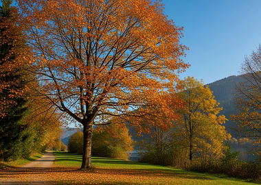 Autumn Landscape with Orange Trees