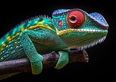 Colorful Chameleon on Branch