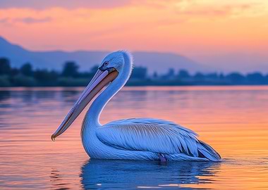 Pelican in Water at Sunset