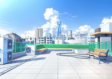 Rooftop Cityscape Anime Style