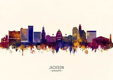 Jackson Mississippi Skyline Watercolor Art