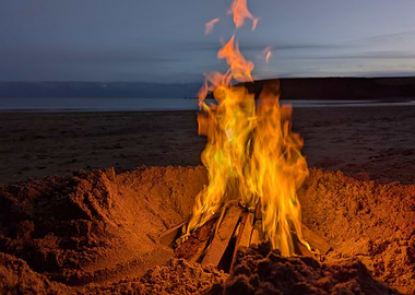 Beach Bonfire at Dusk