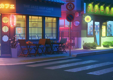 Nighttime Cafe Scene