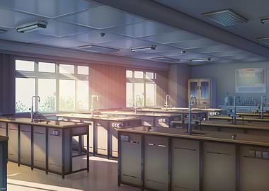 Anime Style Science Classroom Interior