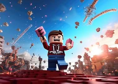 lego man with pink bricks