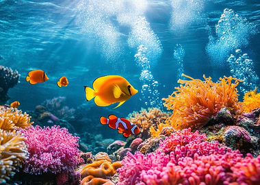 Colorful Coral Reef with Tropical Fish