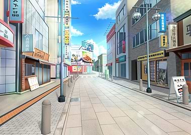 Anime-style Japanese Street Scene