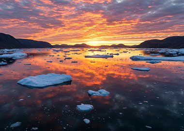 Arctic Sunset with Icebergs