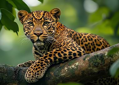 Leopard resting on a tree branch