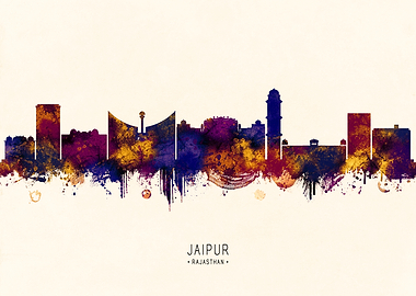 Jaipur, Rajasthan Skyline Watercolor Art