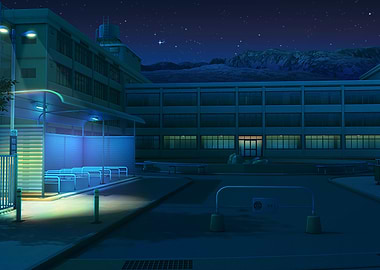 Nighttime School Building Landscape
