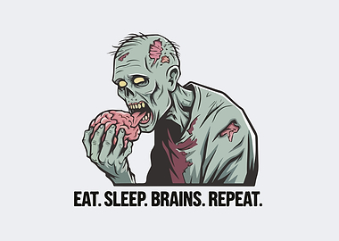 Zombie Eating Brains Cartoon Illustration