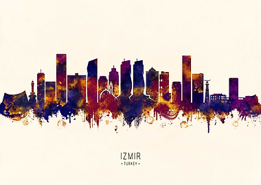 Izmir, Turkey Skyline Watercolor