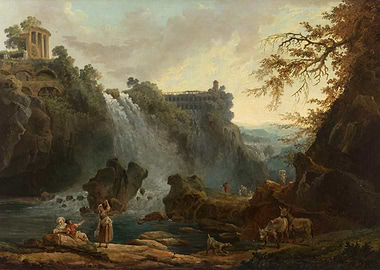 Waterfall Landscape with Figures and Animals