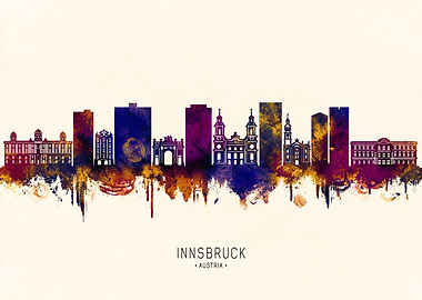 Innsbruck, Austria Skyline Watercolor