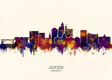 Jackson Mississippi Skyline Watercolor Art