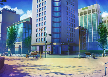 Anime Cityscape with Modern Buildings