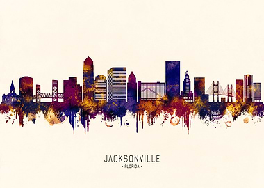 Jacksonville Florida Skyline Watercolor Silhouette