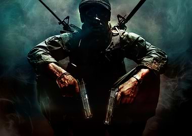 Soldier with Guns in Smoky Environment