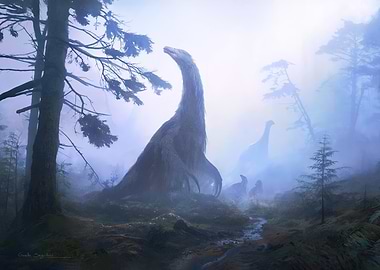 Therizinosaurus in Misty Forest