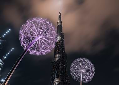 burj khalifa with dandelion lights