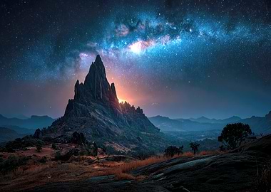 Mountain Peak Under Milky Way
