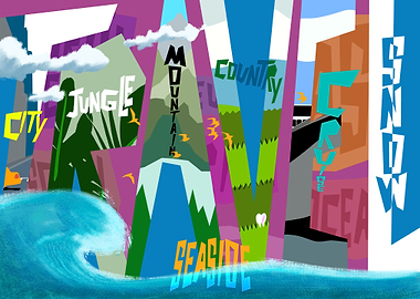 Colorful Landscape TRAVEL Typography Art