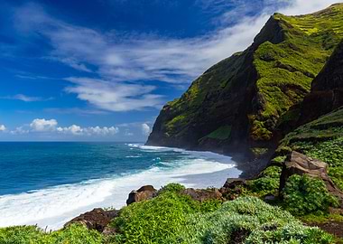 Coastal Cliff Landscape with Ocean Waves, Madeira