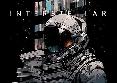 Interstellar Astronaut with Books in Space