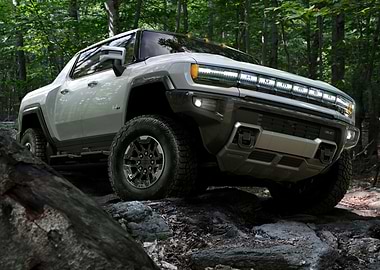 Hummer EV off-roading in the forest