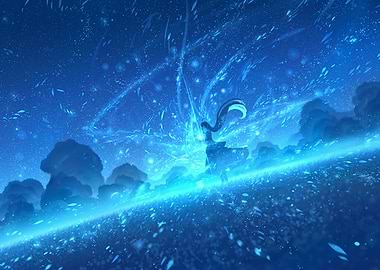 Blue Fantasy Landscape with Figure