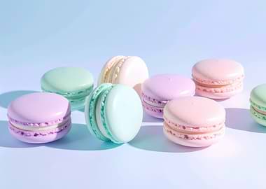 Pastel Macarons on Light Blue Background
