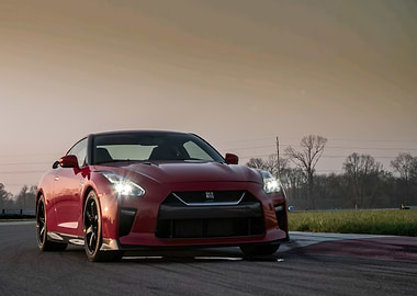 Red Nissan GT-R on Track