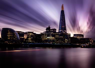 london skyline at night with the shard