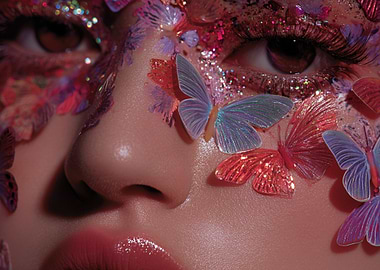 Butterfly Adorned Face Close-Up