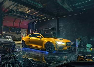 Custom Yellow Car in Garage