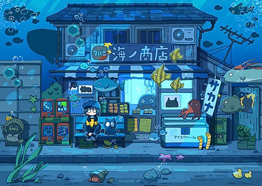 Underwater Japanese Shop with Character