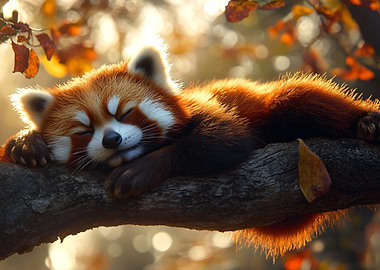 Sleeping Red Panda on a Branch