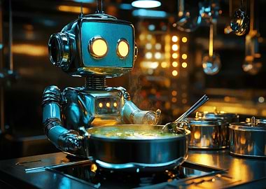 Robot Chef Cooking in Kitchen