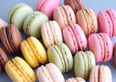 Colorful Macarons on Blue Background