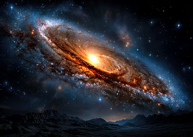 Spectacular Galaxy Over Dark Landscape