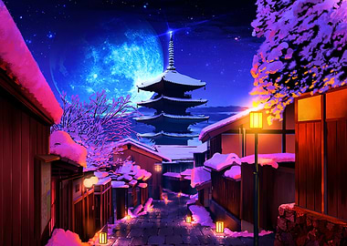 Winter Night in a Japanese Village