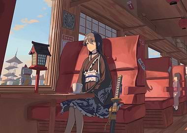 Anime girl on a train