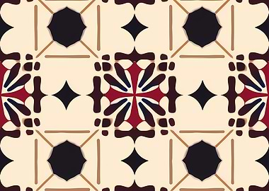 Geometric Tile Pattern in Beige and Red