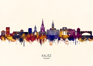 Kalisz, Poland Skyline Watercolor Art