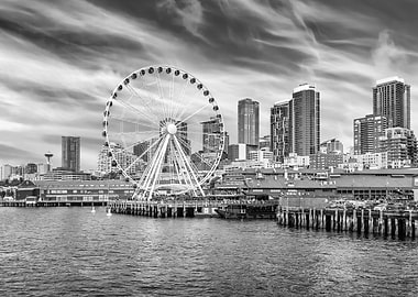 Seattle Waterfront Black and White
