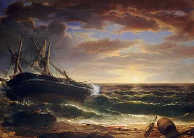 Shipwreck at Sunset Painting