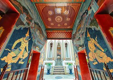 Ornate Temple Interior with Mural Art